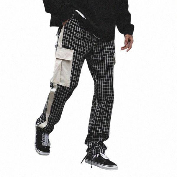 

men's pants men's pants casual plaid trousers fashion large cargo sweatpants joggers pantalones hombre streetwear plus size m8jt#, Black