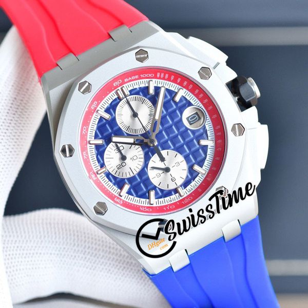 

oak 44 miyota quartz chronograph mens watch steel case blue silver texture dial stick markers red rubber strap 2022 9 styles satch watches s, Slivery;brown