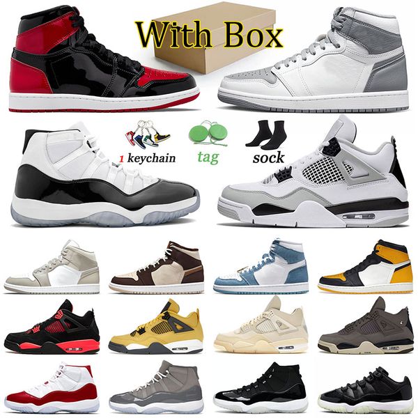 

men women 1 4 jumpman basketball shoes military black violet ore 4s new bred 11 space jam trainers 1s yellow toe denim sneakers college grey
