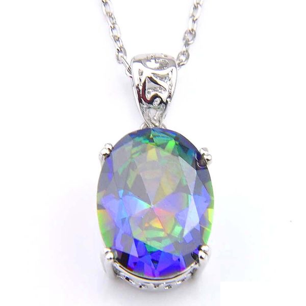 

pendant necklaces wholesale new 12x16mm valentine oval mti-color mystic z gems 925 sterling sier necklaces wedding penda vipjewel dhw9s, Silver