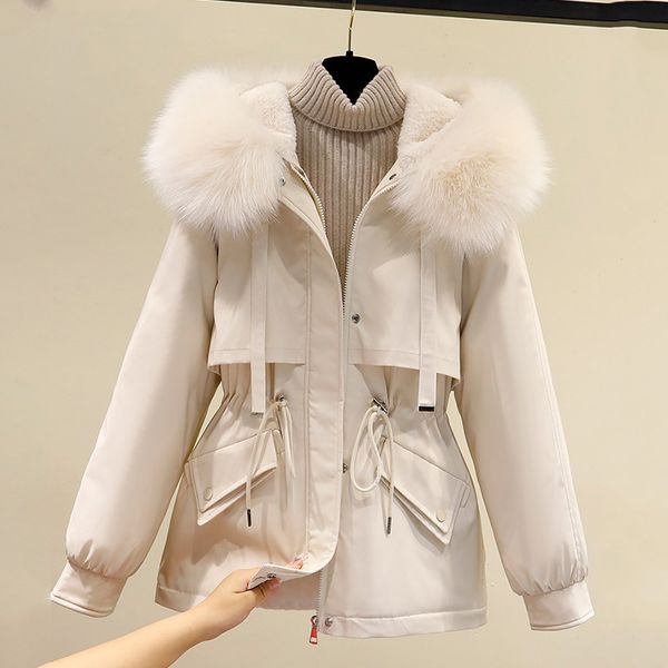 

women s jackets cotton padded parkas woman winter 3xl big fur thicken jacket women loose warm liner hooded outwear and coats 220913, Black;brown