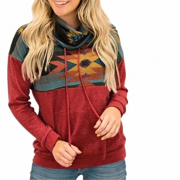 

women's hoodies & sweatshirts women's hoodies & sweatshirts women sun totem printed drawstring turtleneck hedging ladies fashion c, Black