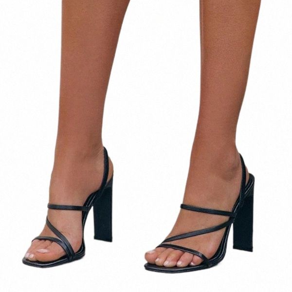 

2022 women sandals pumps fashion narrow band back strap buckle strap slip on open toe ladies high heels females party shoes, Black