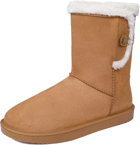 

brown ladies classic waterproof snow boots fashion winter mid boots, Black