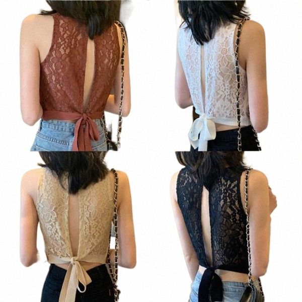 

women's tanks & camis women's tanks & camis 2022 fashion summer dress back hook lace stitching tie with knitted vest hollow strap, White