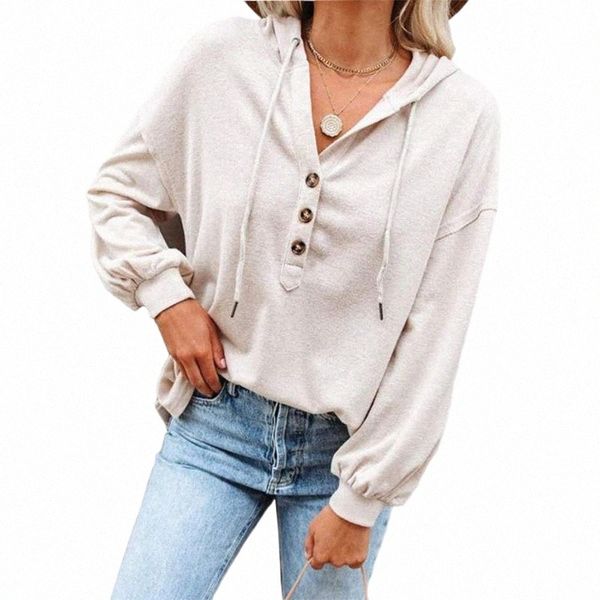

women's hoodies & sweatshirts women's hoodies & sweatshirts hoodie blouse women 2022 solid color v neck long sleeve buttons sweats, Black