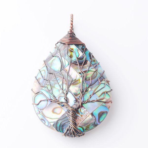 

vintage water drop pendant natural necklace for women rose copper silver color wire wrap abalone shell necklace bw919