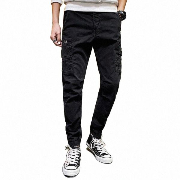 

men's pants cargo pants men casual streetwear harajuku hip hop trendy youth slim stylish men's jogger trousers quality 44 34w4#, Black