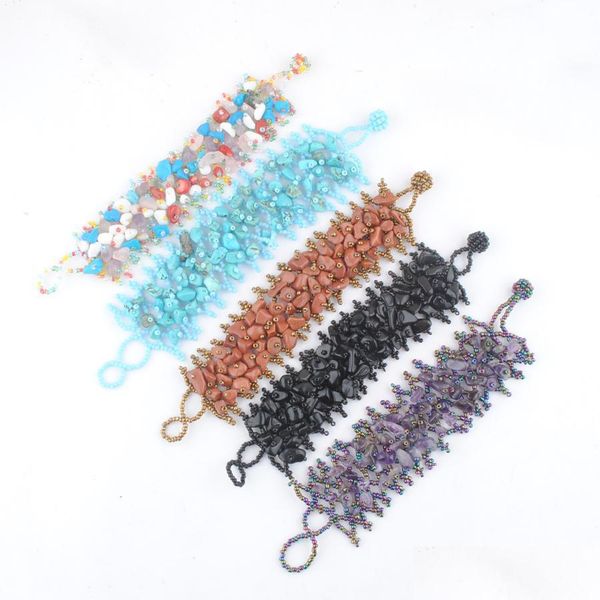 

beaded strands adjustable stretch wide bracelet beaded strands fashion jewelry natural gemstone shell 4-8mm beads chips h bdejewelry dhers, Black