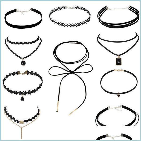 

chokers fashion handmade vintage hippy stretch tattoo chokers necklace charm long tassel adjustable pendants necklaces jewel lulubaby dhbpt, Golden;silver