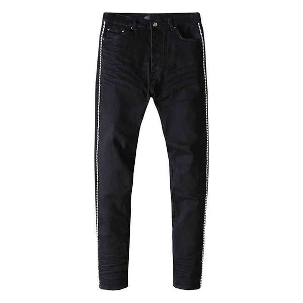 

fashion street cowboy casual pants micro elastic cotton youth light blue splash paint tight jeans anniris hole breaking patch cloth trend le