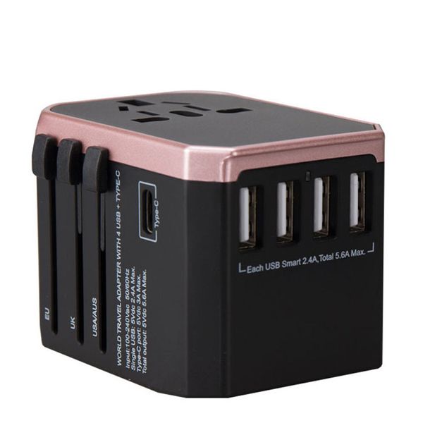 

fashion portable world universal travel adapter with four usb and type-c smart usb charger electrical plug socket