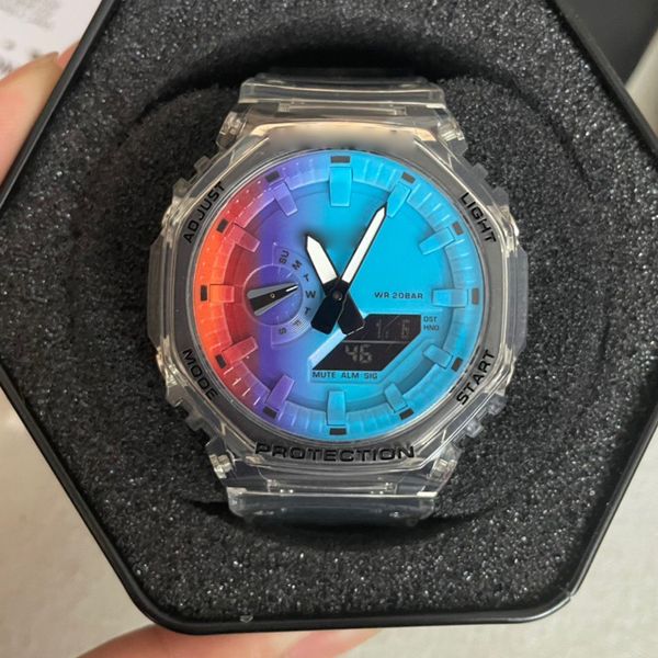 

new 2100 dual display dial men's sports watch multifunctional waterproof military quartz watch automatic led light boy gift shockproof, Slivery;brown