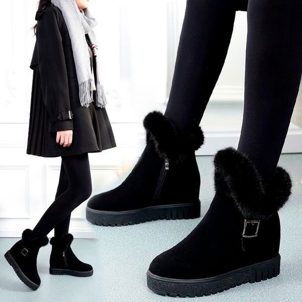 

boots snow women s winter korean version plus velvet comfort warmth fashion increased side zipper cotton shoes 220913, Black