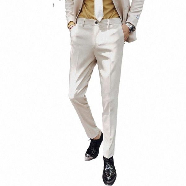 

men's pants business slim fit formal pants mens suit trousers pantalon fashion office dress pant white pantaloni tuta men's 77xy#, Black