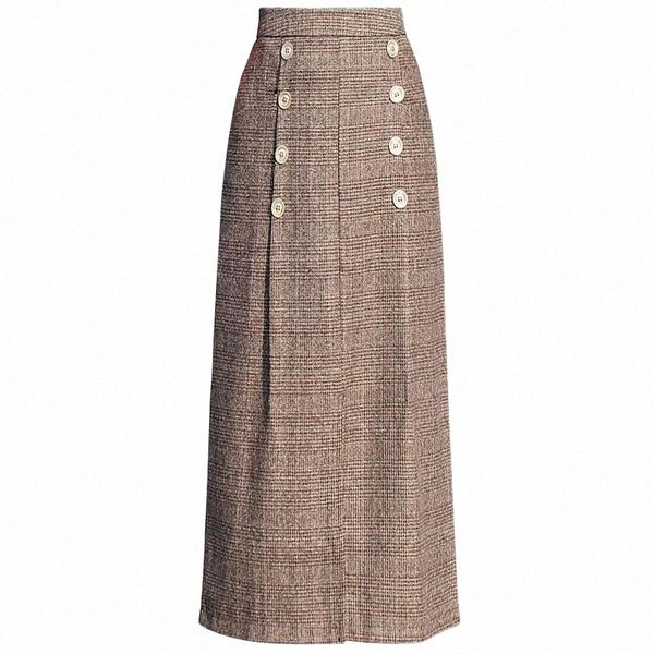 

skirts skirts winter wool plaid straight vitage half long skirt 2022 spring women vintage oversize split large size clothes p4dl#, Black