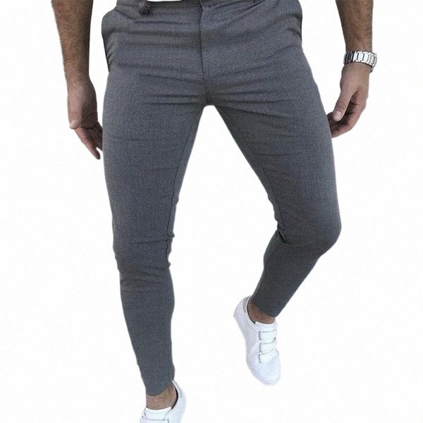 

men's pants men's pants fashion skinny slim fit stretch simplicity solid casual pockets trousers h6fw#, Black