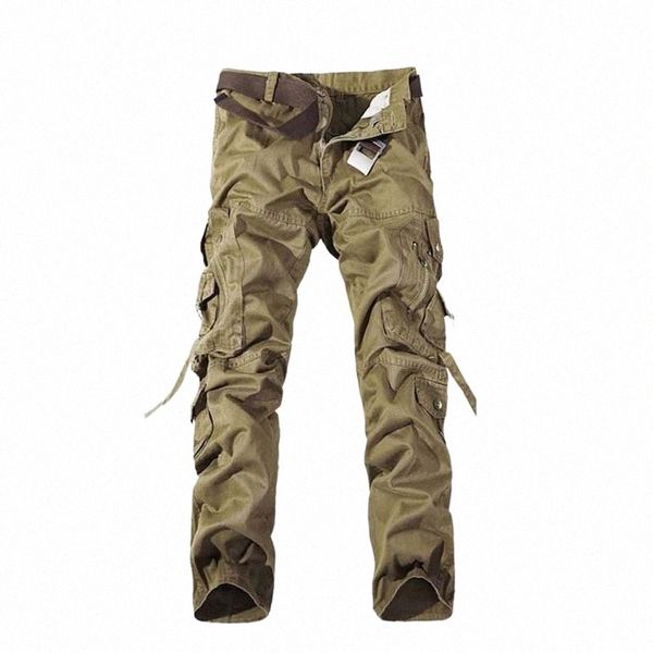 

men's pants fashion multi-pocket solid color men's sports pants cotton trousers camouflage casual overalls 28-42 f9ny#, Black