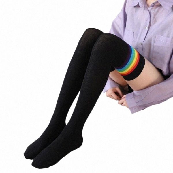 

socks & hosiery socks & hosiery 1 pair women high knee thigh stockings over rainbow o1bd#, Black;white