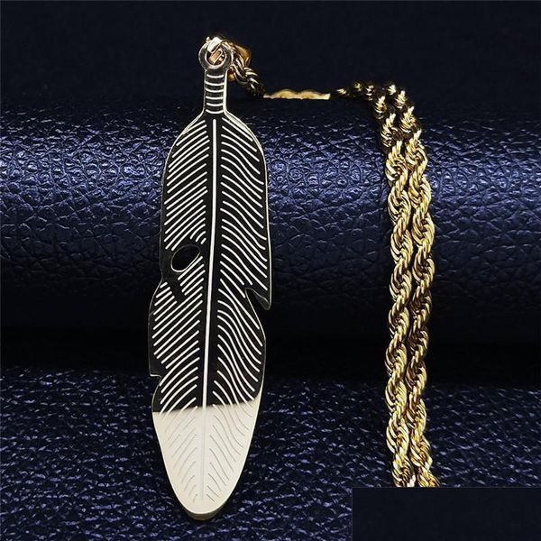 

pendant necklaces pendant necklaces fashion feather men gold color long stainless steel chain necklace jewelry cadenas para hombre n1 dhjoc, Silver