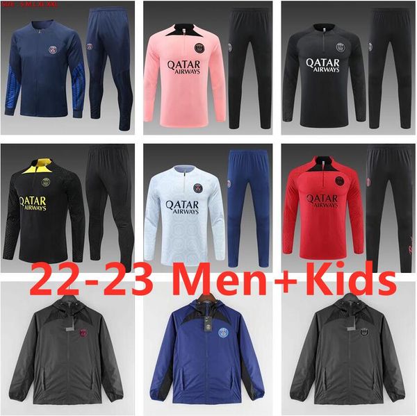 

2022 2023 kids soccer jerseys tracksuit psgs mbappe jacket futbol men long sleeves survetement sets hommes sportswear training suits footbal, Black;yellow