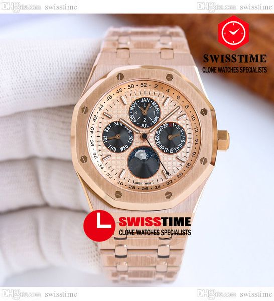 

hwf 26574 complicated function a5134 automatic mens watch 41 rose gold champagne texture dial stick moon phase stainless steel bracelet supe, Slivery;brown