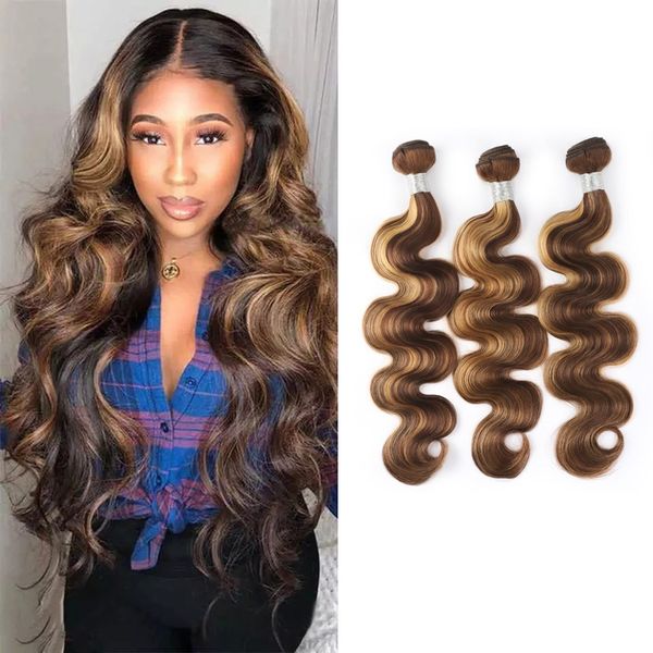 

brazilian human virgin hair double wefts p4/27 body wave 3 bundles peruvian indian malaysian 95-100g/piece piano color, Black