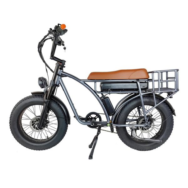 

usa smlro e5 20inch electric bike 2000w 48v motor 4.0 fat tire downshift front fork electri bicycle harley motorcycle 60 miles rear shelf mt, Silver;blue