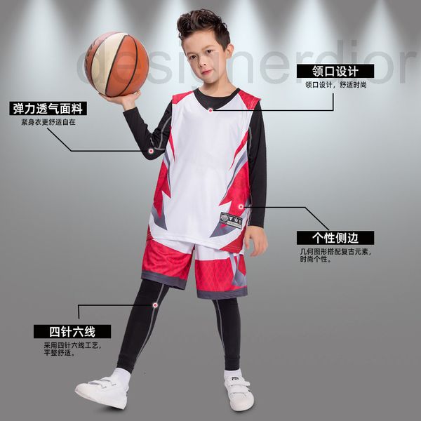 

basketball sets designer children's basketball boys' autumn winter long sleeve four piece kit group purchase girls' sports tr, Black;red