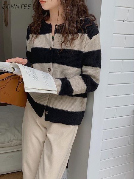 

women s sweaters striped cardigan women vintage cozy korean streetwear student o neck all match couple leisure fall winter simple knitwear 2, White;black
