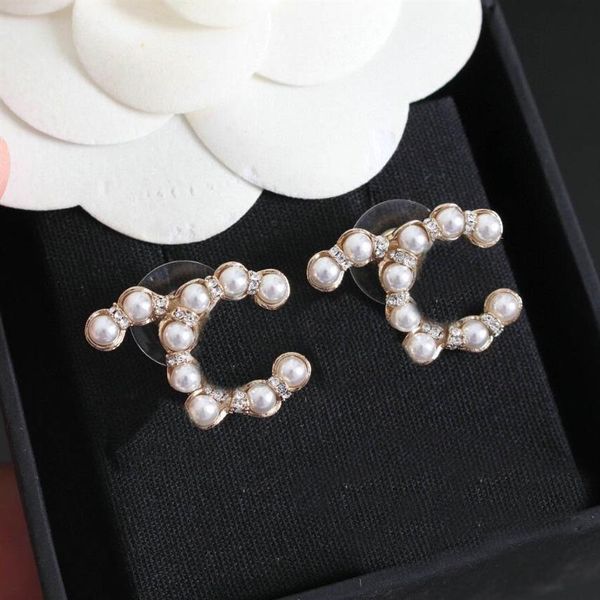 

fashion style charm stud earring with diamond and pearl for women wedding jewelry gift white color have box stamp ps30052798, Golden