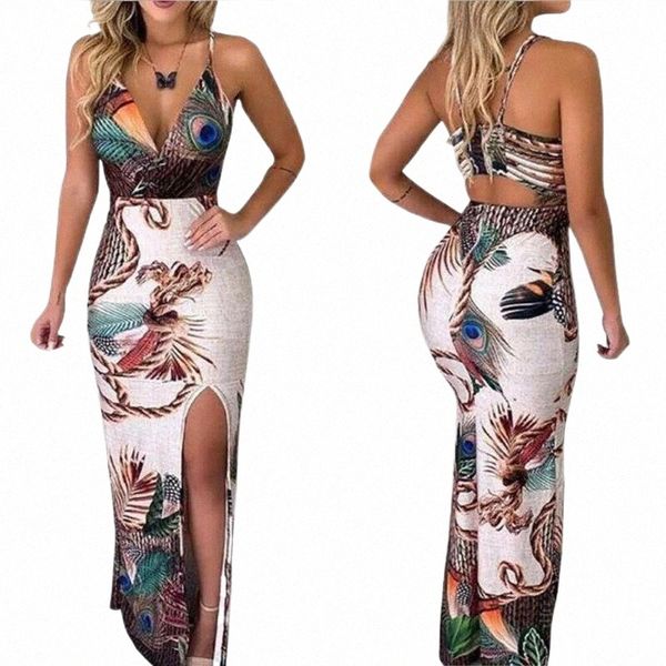 

casual dresses casual dresses 2022 women summer boho floral long maxi dress v-neck high waist skinny slit p9wt#, Black;gray