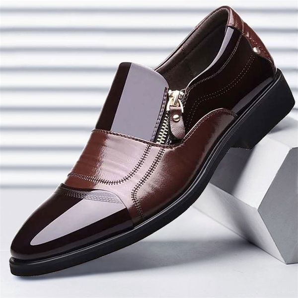 

dress shoes spring oxford business men leather soft casual breathable men's loafers flats zip slipon driving shoe 220913, Black