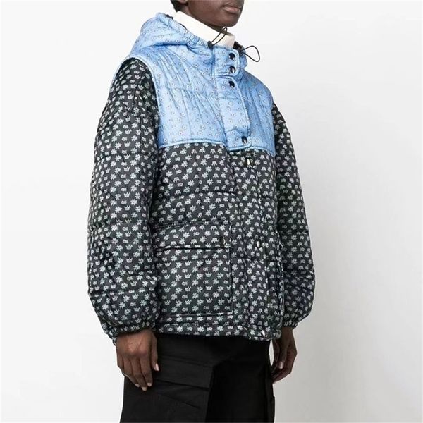 

womens down parkas winter temperament detachable sleeve puffy jacket black and blue stitching printed down womens 220912
