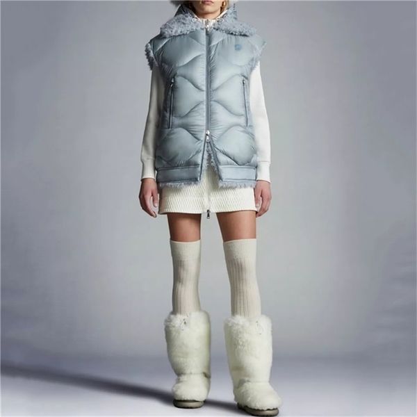 

womens down parkas winter womens wool lamb down vest highquality 90velvet hooded casual warm thickened doublesided solid color coat 220912, Black