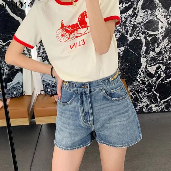 

22 year new high waist and thin double side metal chain denim shorts, White;black