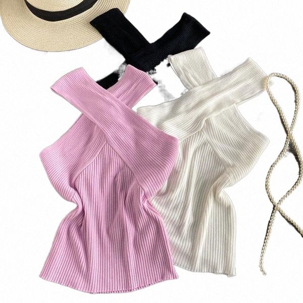 

women's tanks & camis women's tanks & camis 2022 summer sleeveless tshirts cross neck shoulder two wear suspender vest vintage str, White