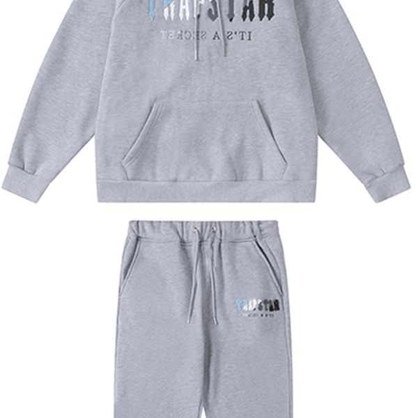

hoodie trapstar full tracksuit rainbow towel embroidery decoding hooded men and women sportswear suit zipper trousers size xl yi22, Gray