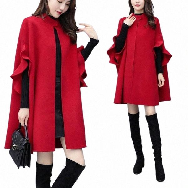 

women's wool & blends women's wool & blends 2022 spring and autumn plus size mid-length woolen coat female red british a-line cloa, Black
