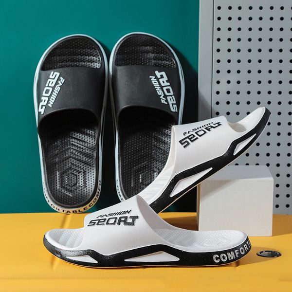 

slippers plus men's slippers sandals designer luxury men alphabet shoes mens outside slipper non-slip home thick soled word cool slippe, Black