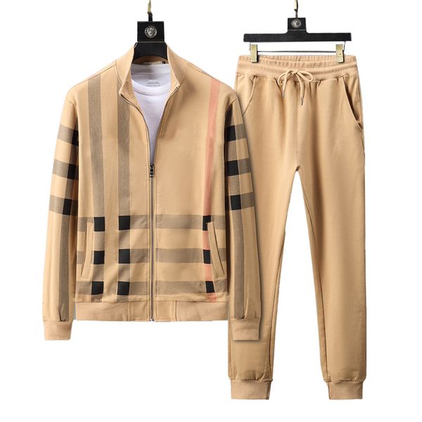 

2023 fashion mens tracksuits designers sportswear men tracksuit set mens long sleeve plaid printing pattern embroidery running track kit cas, Gray