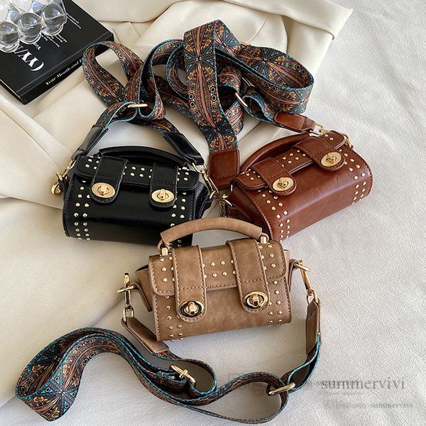 

kids rivet handbags girls crossbody vintage boston pillow package children printed wide straps single shoulder bags q8533, Black