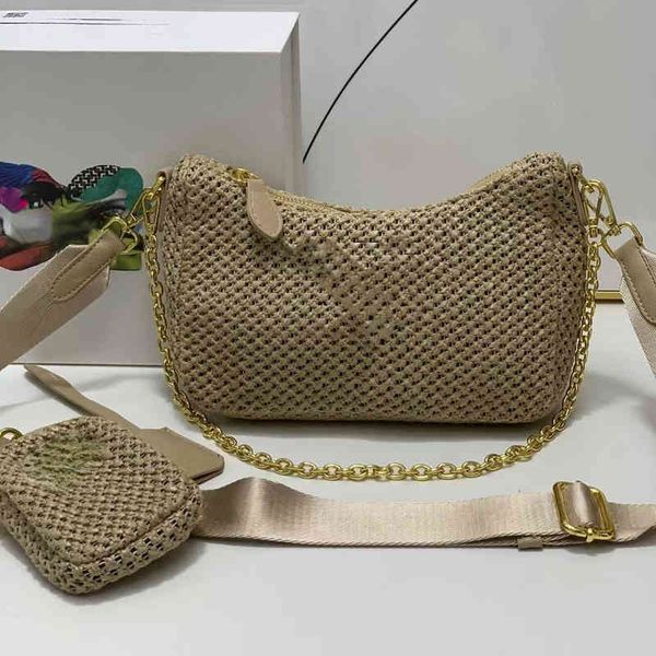 

shoulder bags brand p 2022 new three in one lafite woven straw color matching women's single shoulder cross bag