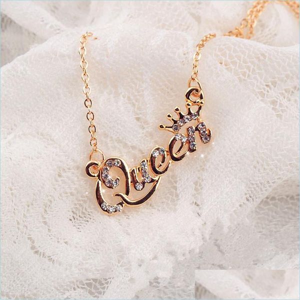 

pendant necklaces luxury gold-color queen crown chain necklace zircon crystal nameplate women fashion jewelry birthday prese vipjewel dhyjb, Silver