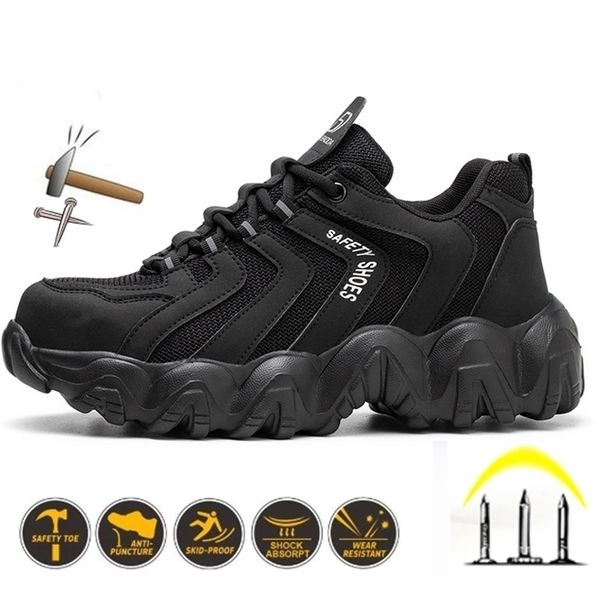 

boots men safety are light comfortable steel toe cap antipiercing industrial outdoor work shoes foot protection for 220913, Black