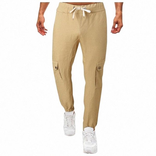 

men's pants men's pants fashion streetwear autumn solid color cropped trousers tether casual tracksuit cargo joggers sweatpants 87, Black