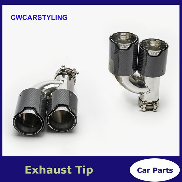

1pair h style dual carbon fiber muffler tip 304 stainless steel universal m performance exhaust tips end pipes