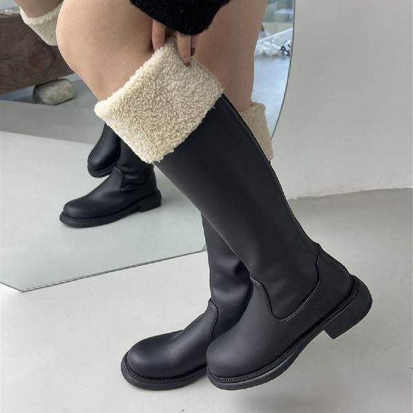 

boots women knee high chelsea chunky shoes winter platform gladiator motorcycle fashion lambswool designer snow 220913, Black