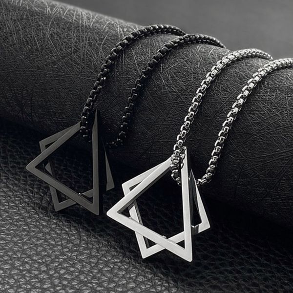 

necklaces bracelet designer jewelry geometric triangle square combination titanium steel hip-hop necklace men simple pendant accessories, Silver