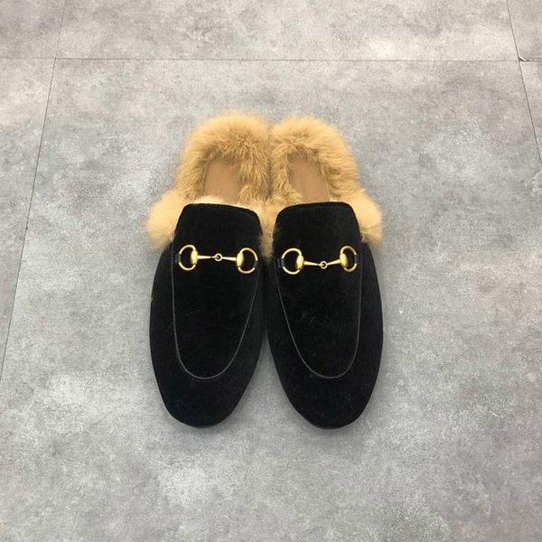 

slippers half slippers slides stylist shoes sandals slipper fashion women men leather classic metal buckle embroidery loafers autumn winter, Black
